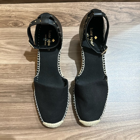 Kate Spade Black Palma Espadrilles Ankle Strap Gold Tone Accent Wedge 8 NWOB - Picture 8 of 17